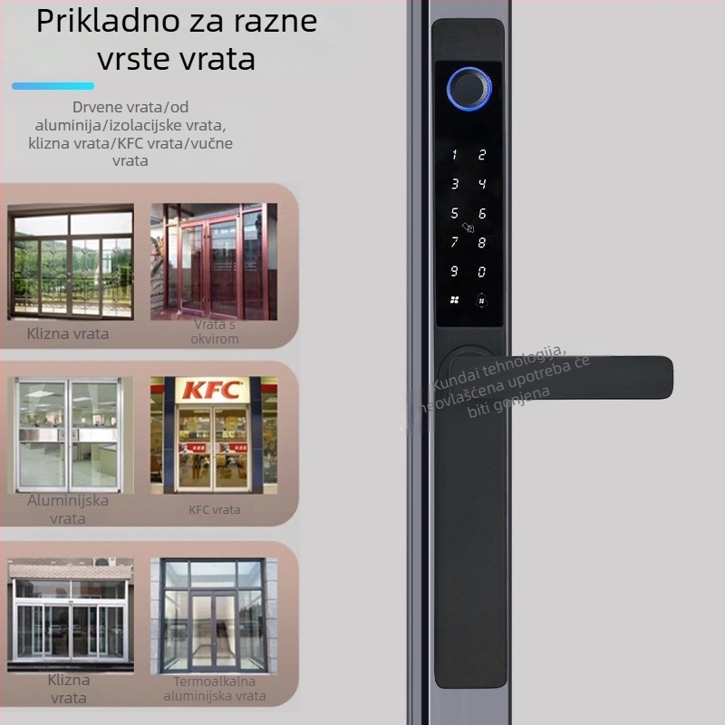 Qinyun F9-1 Pametna brava za vrata s otiskom prsta i lozinkom, pohranjuje 100 otisaka, više od 100000 otključavanja, skeniranje <0,1 s, IP65