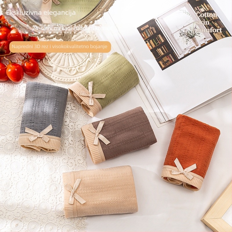 Damske pamucne gaćice sa srednjim strukom, antibakterijske i prozračne jacquard tkanine, podstava 100% pamuk, vanjski materijal 90–95% pamuk