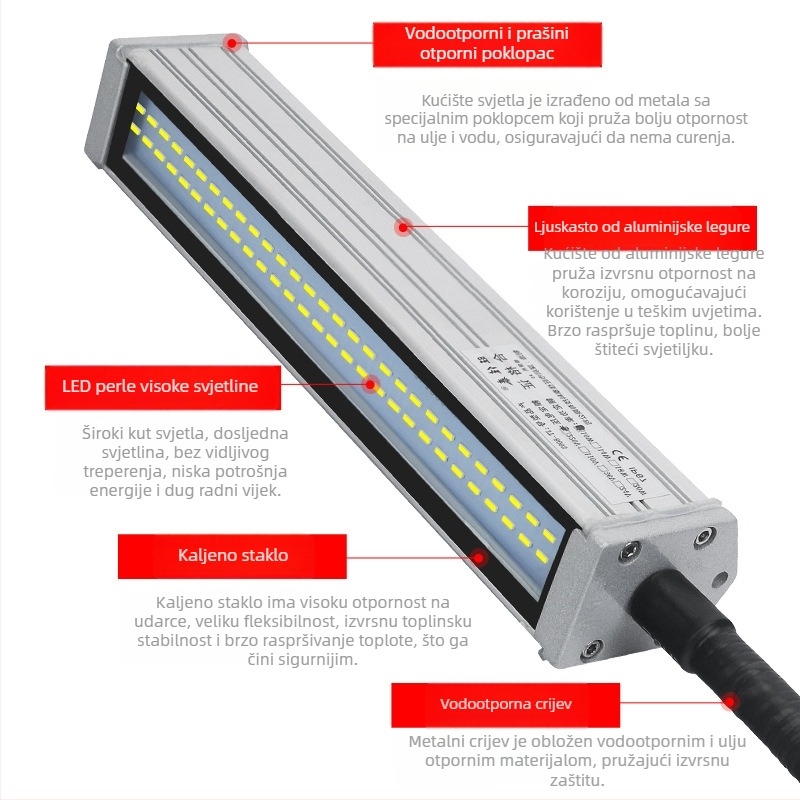 LED radno svjetlo za strojeve s dugim ramenom, vodootporno, magnetska baza, 220V/24V/36V