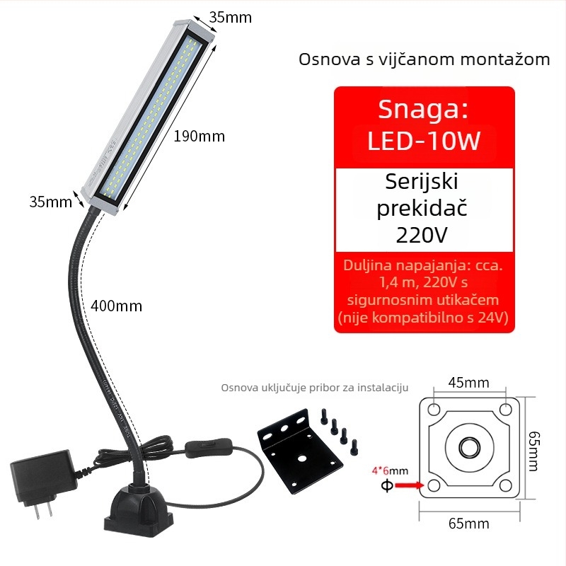 LED radno svjetlo za strojeve s dugim ramenom, vodootporno, magnetska baza, 220V/24V/36V