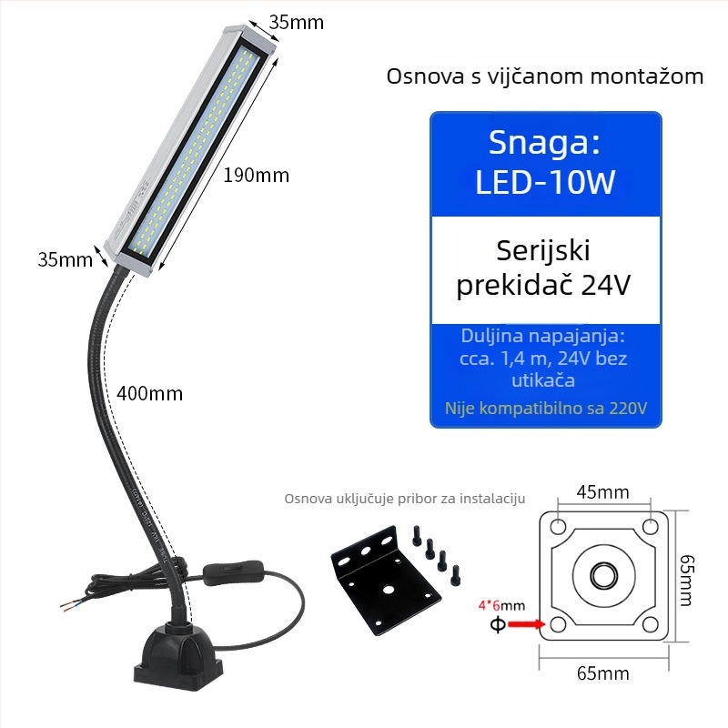 LED radno svjetlo za strojeve s dugim ramenom, vodootporno, magnetska baza, 220V/24V/36V