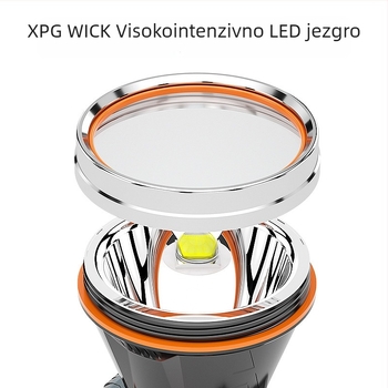 LED čelna lampa, baterija 5000mAh, 20W, domet >500 m, 360° rotacija, uključeno punjač