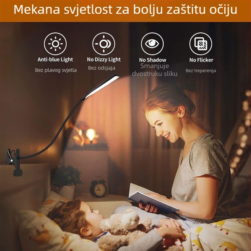 Klip stolna lampica za učenje i čitanje, zaštita očiju, USB napajanje, visok CRI ≥95, američki minimalistički stil