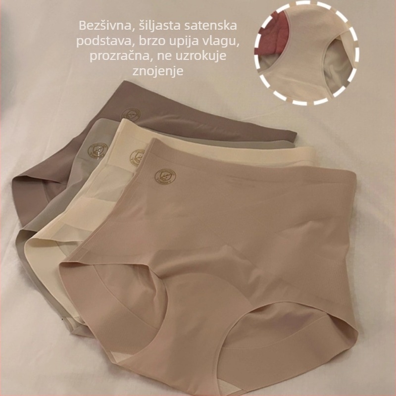Bezšivne ženske gaćice s visokim strukom — Ice Silk tkanina, najlon 70–80%, pamukova podstava