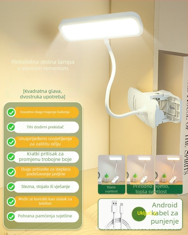Clip-On stolna lampica za zaštitu očiju – USB napajanje, punjiva, dodirni upravljač, niska napetost ≤36V, CRI ≥90