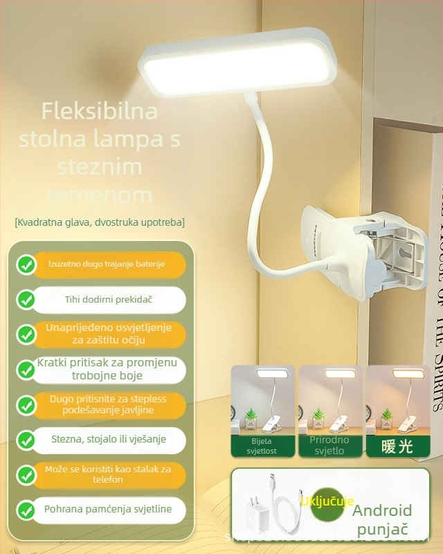 Clip-On stolna lampica za zaštitu očiju – USB napajanje, punjiva, dodirni upravljač, niska napetost ≤36V, CRI ≥90
