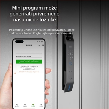 Pametan elektronički brava za vrata s prepoznavanjem lica, otiska prsta i lozinkom, vidljivo mačje oko cat-eye prozorčić, daljinsko otključavanje, 200 otisaka prstiju, skeniranje <0,5 s, DC napajanje