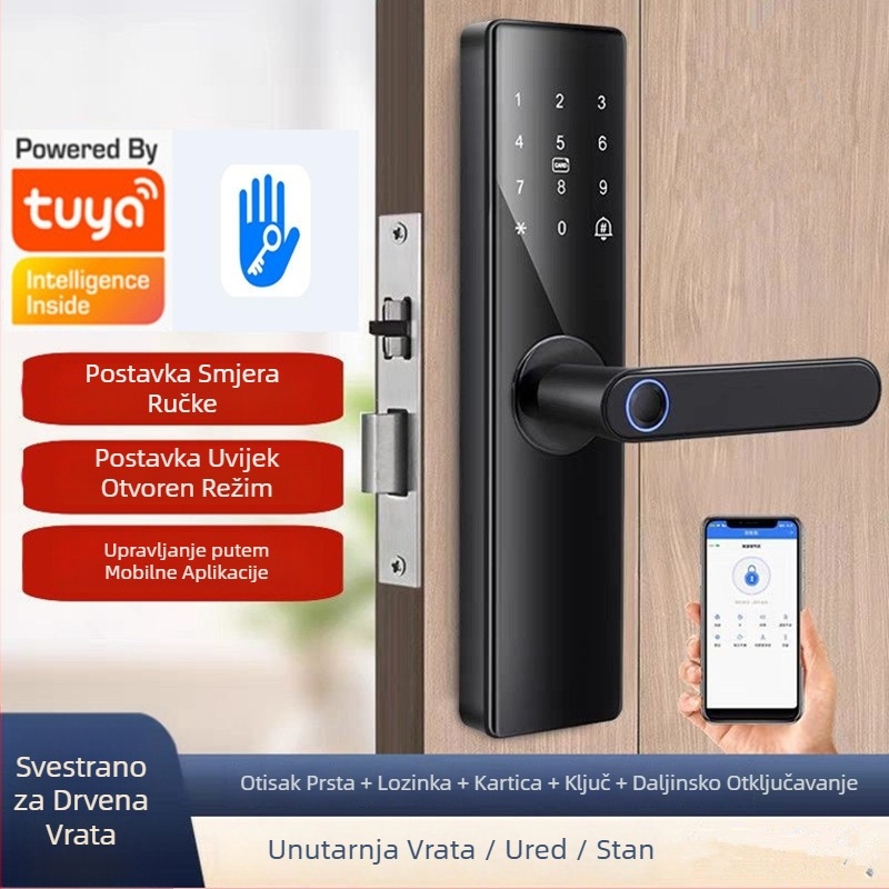 Pametna brava za unutarnja vrata – otisak prsta, lozinka i pristup karticom; Model F-17; pohranjivanje otisaka 100; >100000 otključavanja; vrijeme skeniranja 0.0001 s; DC napajanje