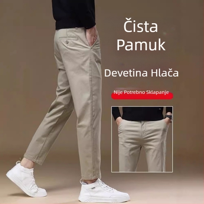 Muške casual hlače od pamuka, srednji struk, ravni kroj, duljina 9/10