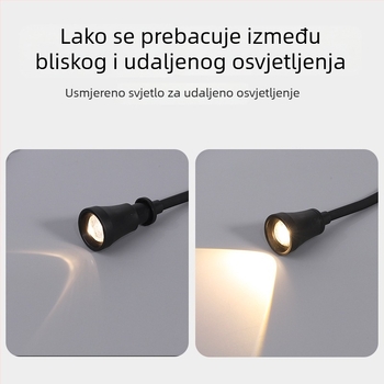 Napajanje za vrat s daljim/bliskim svjetlom, noćnim svjetlom i čitačkim svjetlom; ugrađena litij baterija, EU CE certifikat, plastično sjenilo, gumb prekidač, napon ≤36V.
