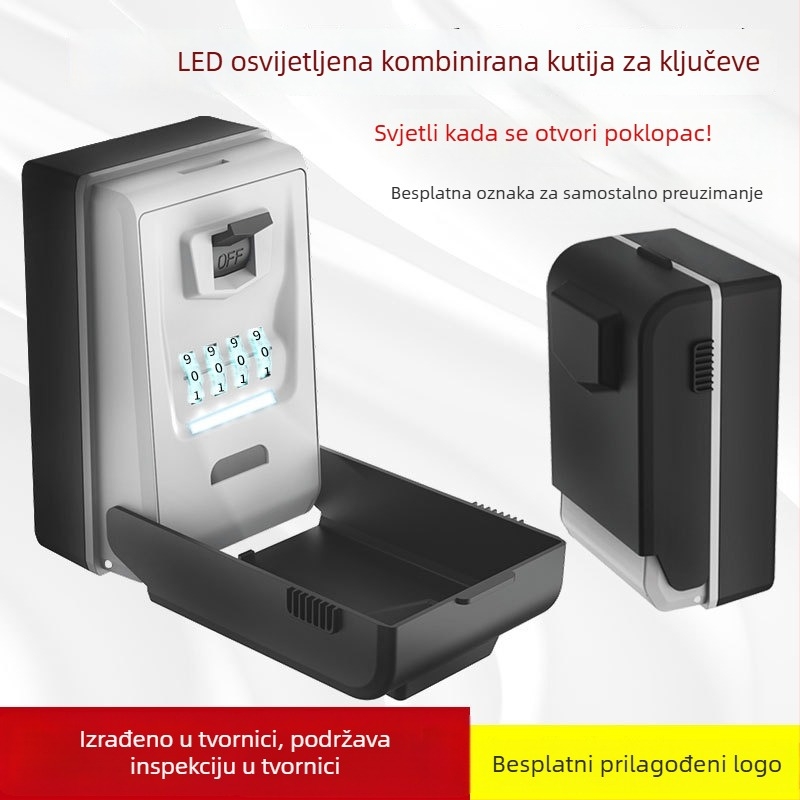 LED osvijetljena kutija za ključeve s lozinkom, zidna, vodootporna, napajana baterijama, za pohranu ključeva, kartica i USB uređaja