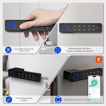 T6s Pametna brava za vrata od drva s otiskom prsta i lozinkom, kapacitet otisaka 50, skeniranje ispod 0,5 s, više od 1000 otključavanja, napajanje DC