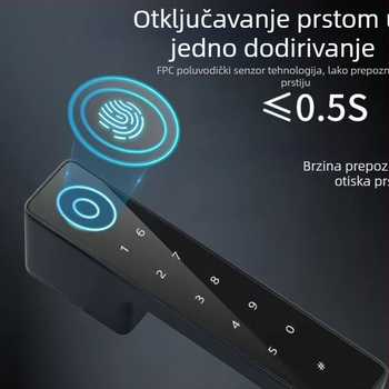 T6s Pametna brava za vrata od drva s otiskom prsta i lozinkom, kapacitet otisaka 50, skeniranje ispod 0,5 s, više od 1000 otključavanja, napajanje DC