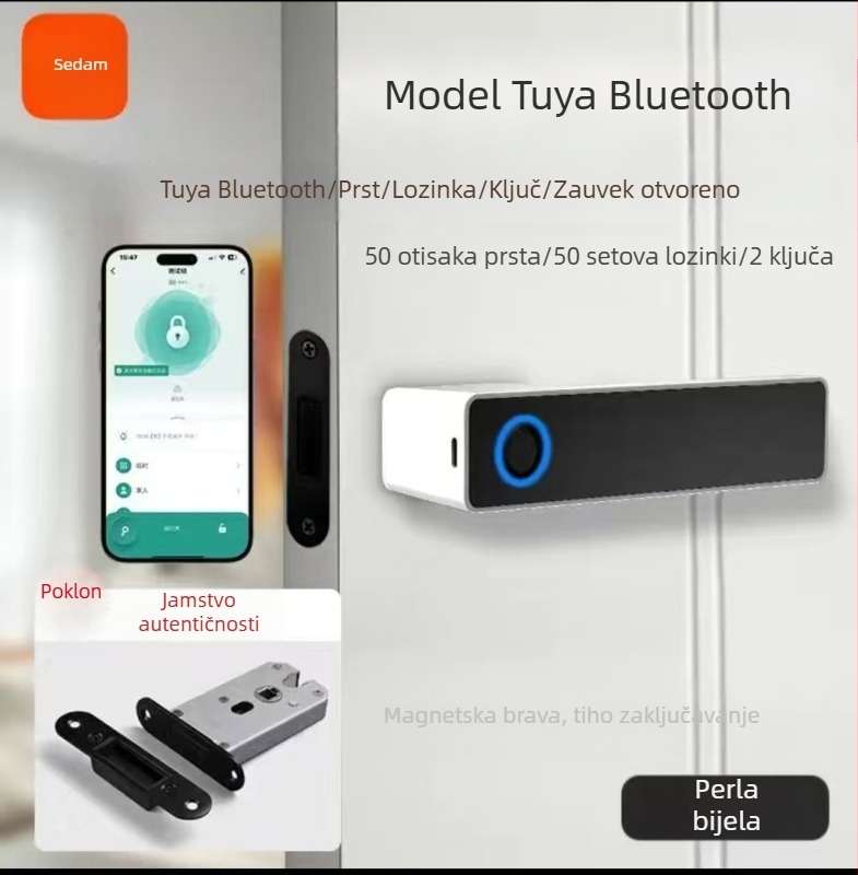 T6s Pametna brava za vrata od drva s otiskom prsta i lozinkom, kapacitet otisaka 50, skeniranje ispod 0,5 s, više od 1000 otključavanja, napajanje DC