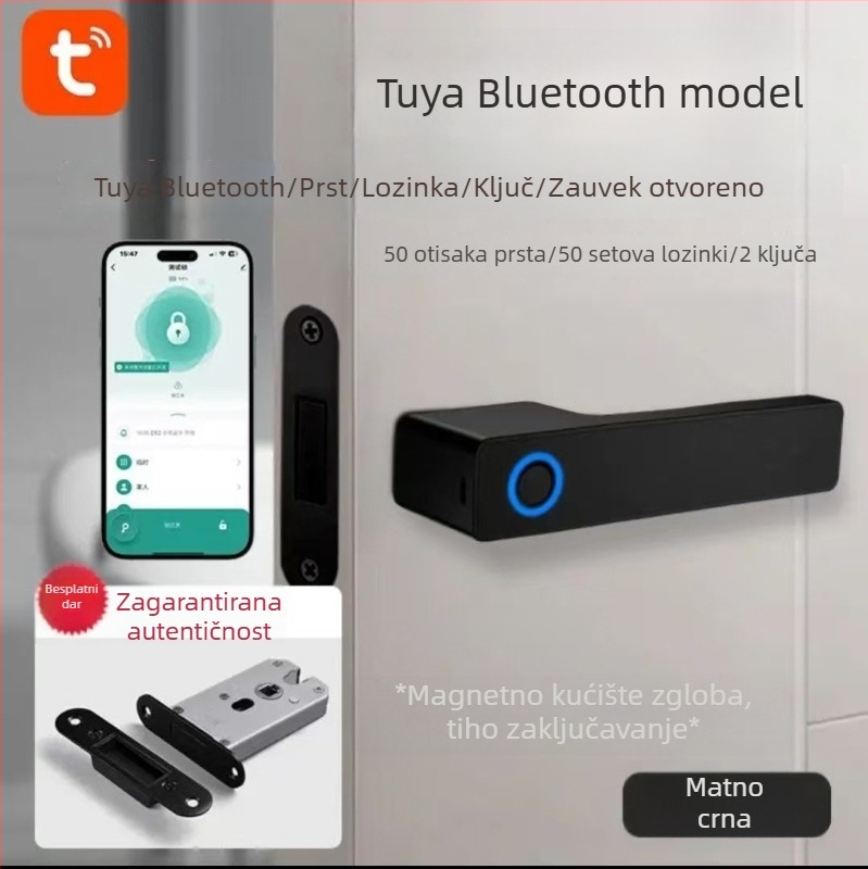 T6s Pametna brava za vrata od drva s otiskom prsta i lozinkom, kapacitet otisaka 50, skeniranje ispod 0,5 s, više od 1000 otključavanja, napajanje DC