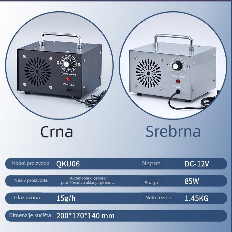 Automobilski ozon generator za dezinfekciju zraka i pročišćavanje, 85W, 12V DC, 15 g/h, model QKU06