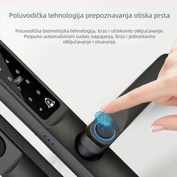 Pametna brava za vrata s otiskom prsta – 100 pohranjenih otisaka, više od 100000 otvaranja, skeniranje <0.001 s, FAR 0.0001%, napajanje DC