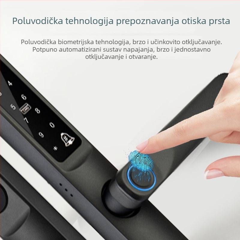Pametna brava za vrata s otiskom prsta – 100 pohranjenih otisaka, više od 100000 otvaranja, skeniranje <0.001 s, FAR 0.0001%, napajanje DC