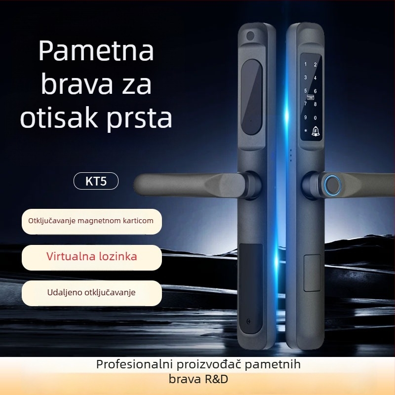 Pametna brava za vrata s otiskom prsta – 100 pohranjenih otisaka, više od 100000 otvaranja, skeniranje <0.001 s, FAR 0.0001%, napajanje DC