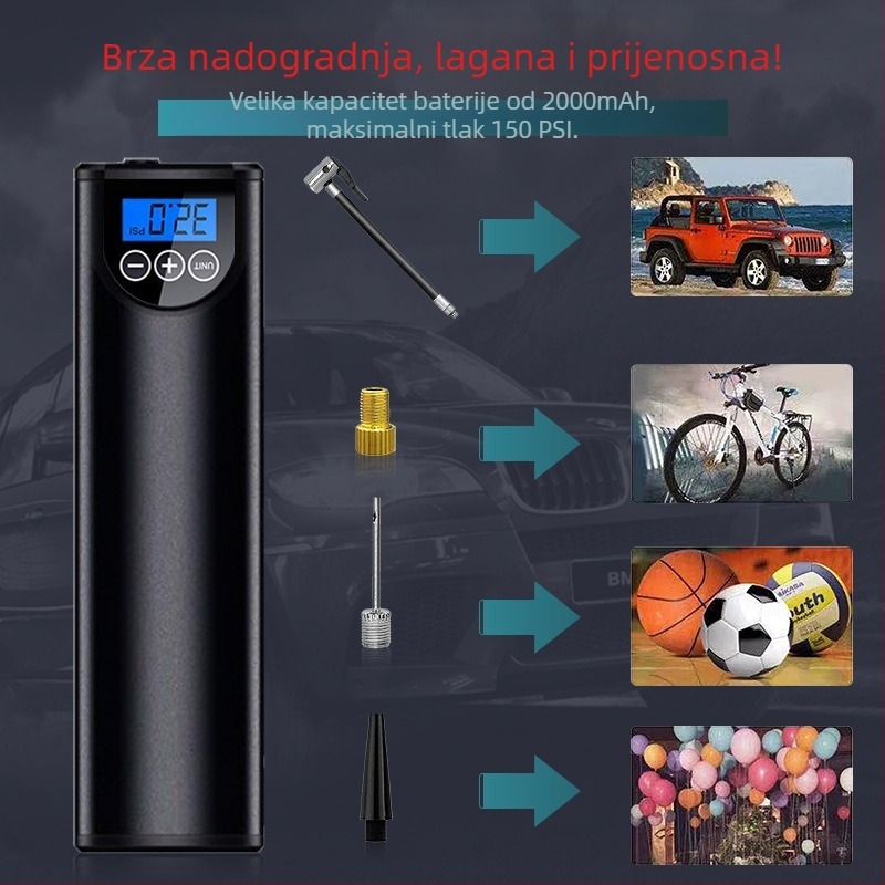 Drugi mali električni uređaji za ugradnju u vozilo HBWL-009 Prijenosna pumpa za zrak visokog tlaka za nužno napuhavanje u auto, noćno osvjetljenje, ABS + aluminij, prilagodljiva obrada