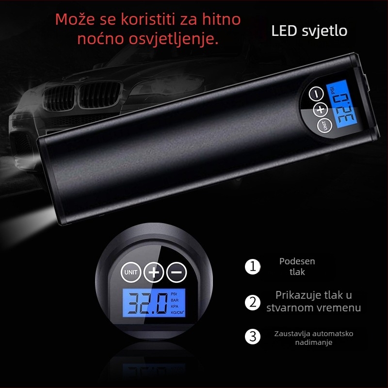 Drugi mali električni uređaji za ugradnju u vozilo HBWL-009 Prijenosna pumpa za zrak visokog tlaka za nužno napuhavanje u auto, noćno osvjetljenje, ABS + aluminij, prilagodljiva obrada