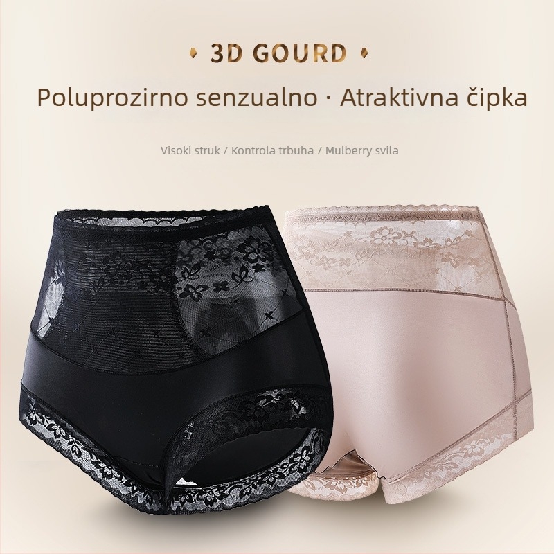 Visoko podignute čipkaste ženske gaćice za oblikovanje trbuha i podizanje stražnjice, 70–80% najlon, podstava od Mulberry svile, antibakterijske, s floralnim uzorkom