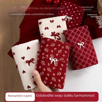 Ženske pamučne bokserice s antibakterijskom zaštitom, prozračne, s cvjetnim uzorkom, srednje visine struka