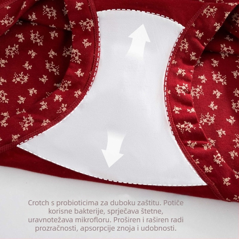 Ženske pamučne bokserice s antibakterijskom zaštitom, prozračne, s cvjetnim uzorkom, srednje visine struka