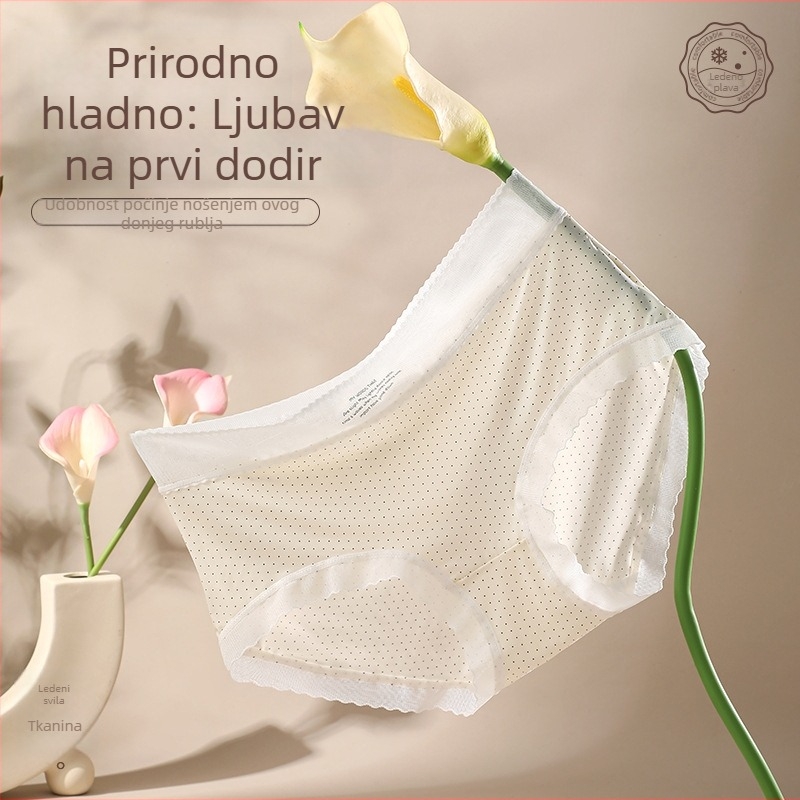 Ženske gaćice sa srednjim strukom — najlon, brzo sušenje, prozračnost, čipka, uzorak: valovite točkice, podstava: Modal