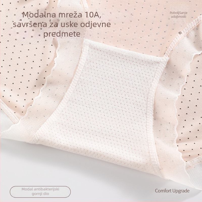 Ženske gaćice sa srednjim strukom — najlon, brzo sušenje, prozračnost, čipka, uzorak: valovite točkice, podstava: Modal