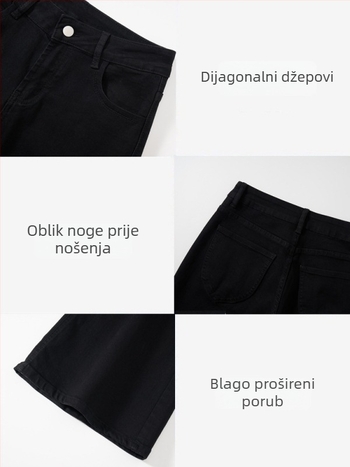Traperice s visokim strukom, široki kroj, pamuk-elastični denim, 50–70% pamuka, s džepovima