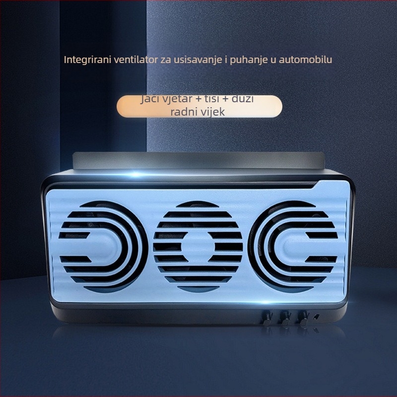 Automobilski ventilator za ventilaciju s dvostrukom funkcijom usisavanja i puhanja, napajan USB i solarnom energijom, 5W, model FL-998