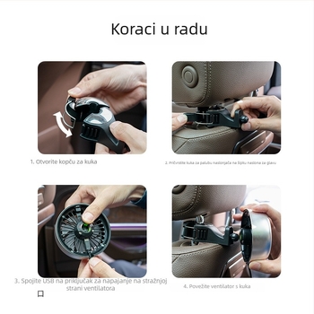 Automobilski ventilator s USB punjenjem 5V, mini prijenosni hlađenje ventilator za auto, ABS tijelo, 12W, model FE052, marka TRUEFUL/Chu Fan