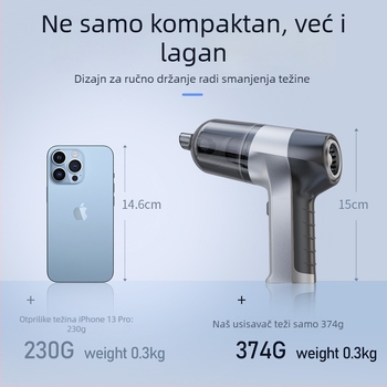 Ručni bežični usisavač za automobil s motorom bez četkica i snažnim usisom (7.4V, 80W, usis 12000, trajanje baterije 25 minuta, buka 78 dB)