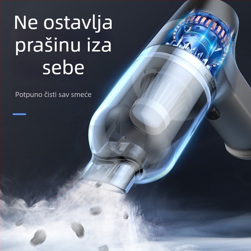 Ručni bežični usisavač za automobil s motorom bez četkica i snažnim usisom (7.4V, 80W, usis 12000, trajanje baterije 25 minuta, buka 78 dB)