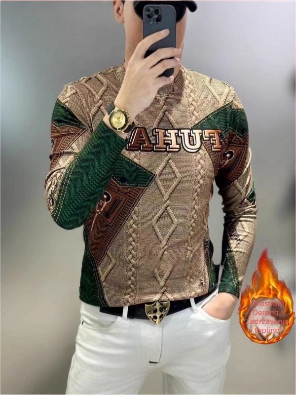 Muška duga rukava polo majica s ovratnikom, rever, Derong poliester, ispis slovima, slim fit