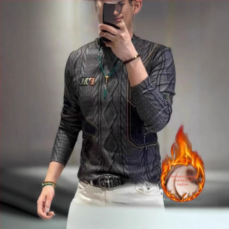 Muška duga rukava polo majica s ovratnikom, rever, Derong poliester, ispis slovima, slim fit