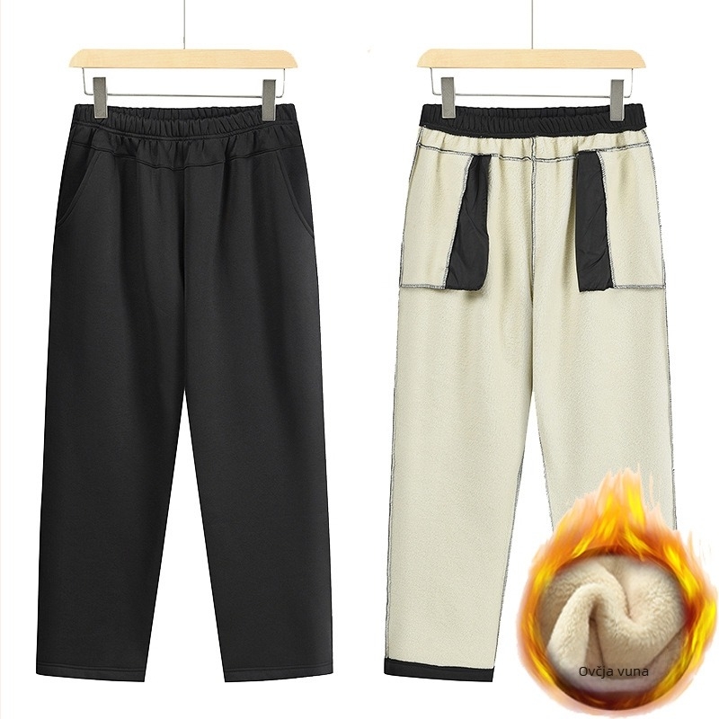 Ženske labave ravne hlače, casual stil, srednji pojas, mikro-elastične, poliester, izuzetno debelo tkanje, bez glačanja