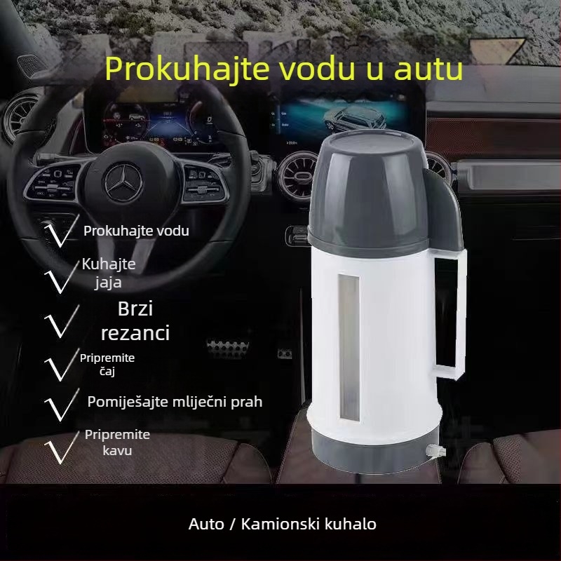 Auto čajnik za vodu – električni grijač, 600 ml, 12V/125W ili 24V/250W, PP plastika