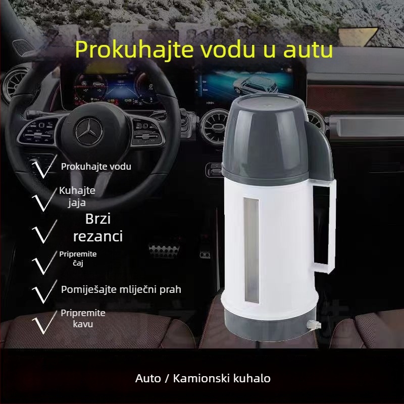 Auto čajnik za vodu – električni grijač, 600 ml, 12V/125W ili 24V/250W, PP plastika