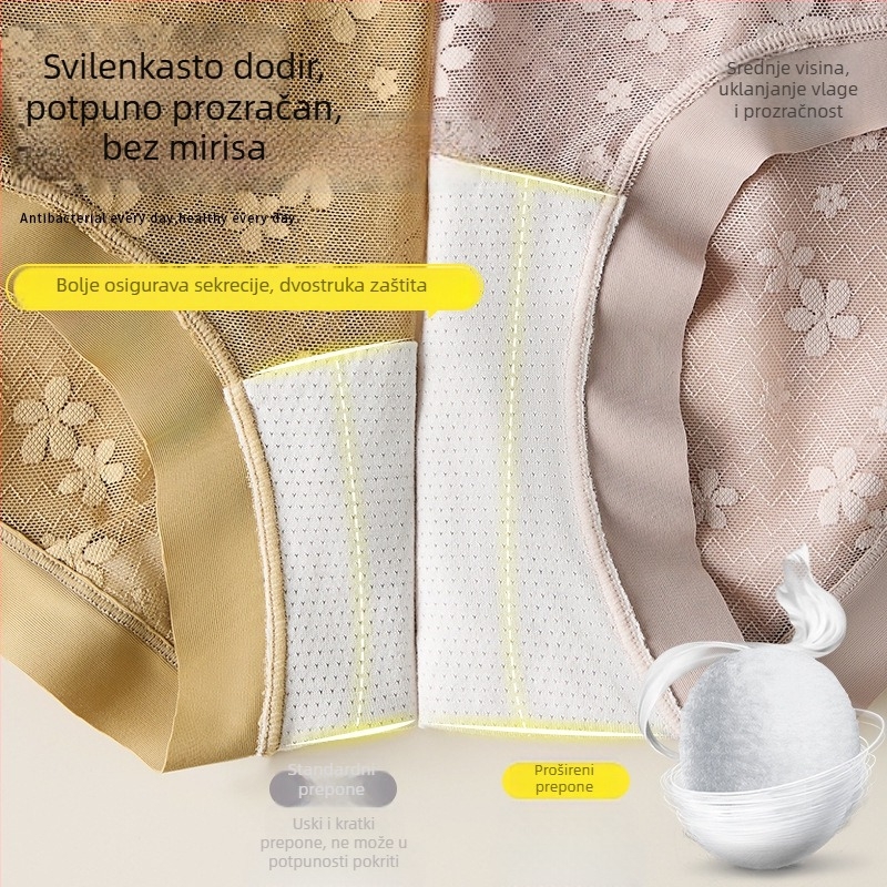 Čipkaste ženske gaćice, prozračne, brzo sušeće, produženi predeo prepona, podizanje stražnjice, antibakterijske