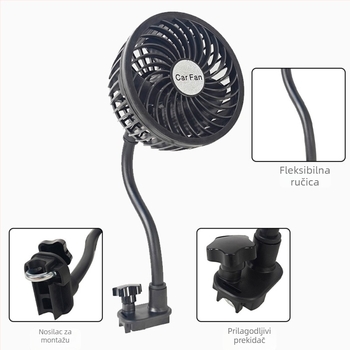 Ventilator za naslon auto s kopčom, AC-2411, ABS kućište, unutarnje hlađenje automobila