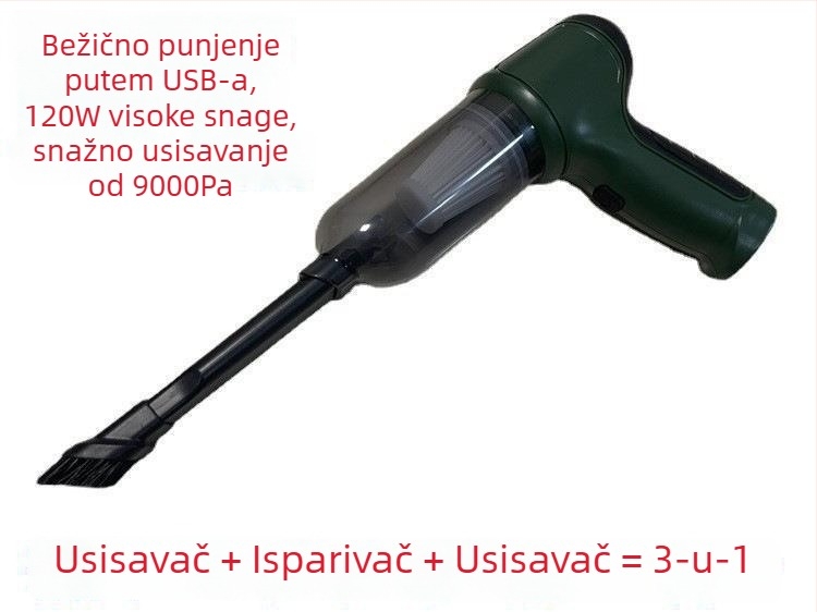 Bežični ručni usisivač za auto s funkcijom puhanja i usisavanja, 120W, 6000Pa, punjiv, perivi filter