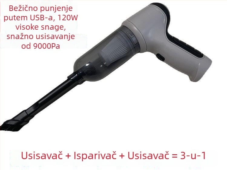 Bežični ručni usisivač za auto s funkcijom puhanja i usisavanja, 120W, 6000Pa, punjiv, perivi filter