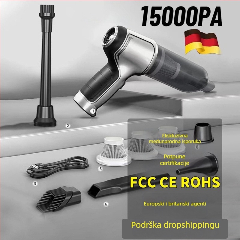 Bežični ručni usisivač za auto s funkcijom puhanja i usisavanja, 120W, 6000Pa, punjiv, perivi filter