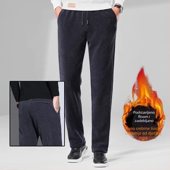 Muške hlače od cordury s fleece unutarnjom, ravni kroj, svakodnevno, s pojasom, srednji struk, mikroelastične, zima