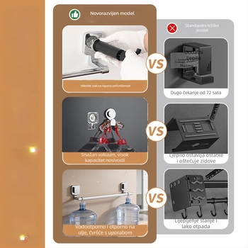 Držač za ručnike s usisnim nosačem – nehrđajući čelik i ABS, bez rupa, jednopolna kupaonska polica