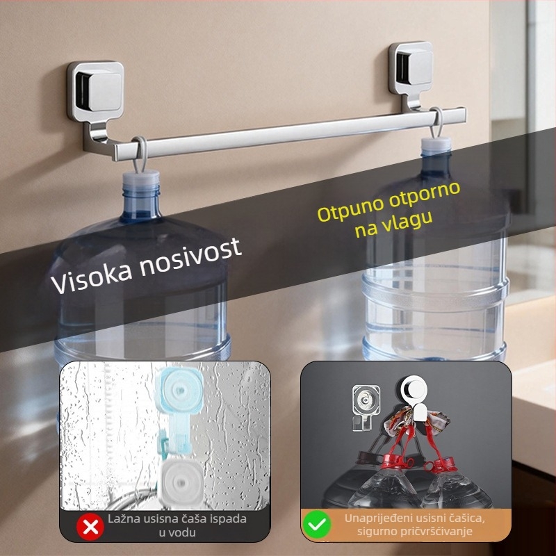 Držač za ručnike s usisnim nosačem – nehrđajući čelik i ABS, bez rupa, jednopolna kupaonska polica