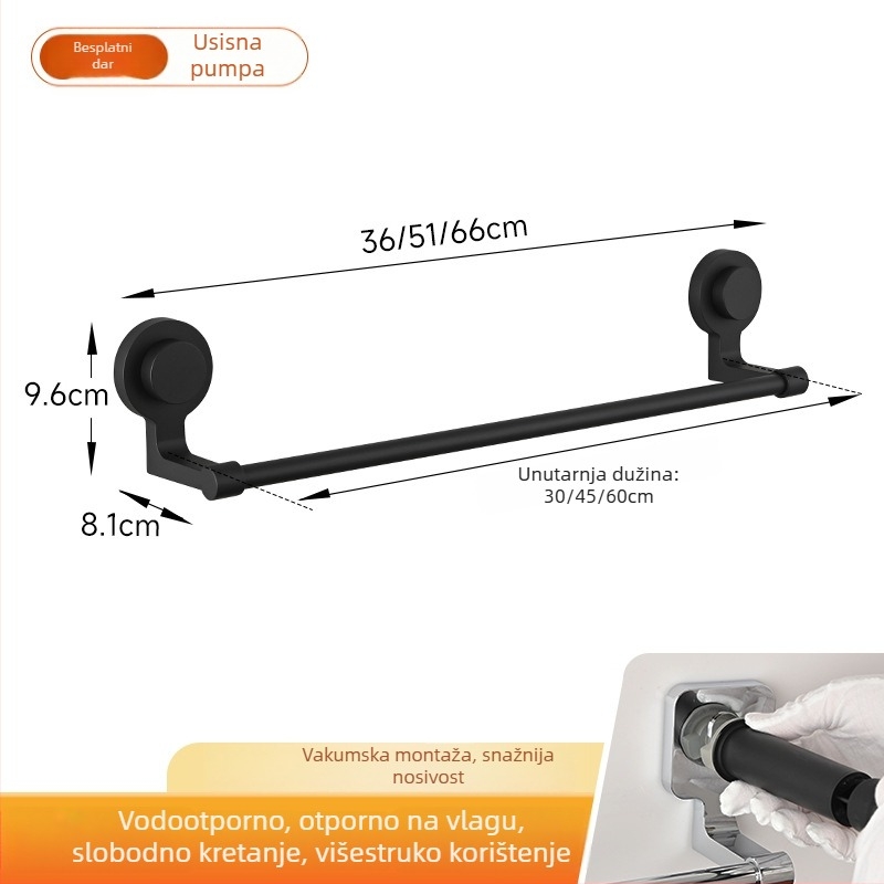 Držač za ručnike s usisnim nosačem – nehrđajući čelik i ABS, bez rupa, jednopolna kupaonska polica