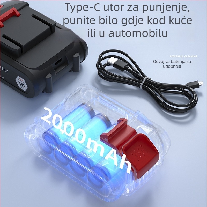 Prijenosna ručna pumpa za automobil s usisom 5500 Pa, 65 W, 7,4 V, ponovno se puni, trajanje 25 minuta, svjetlo i mjerenje tlaka u gumama